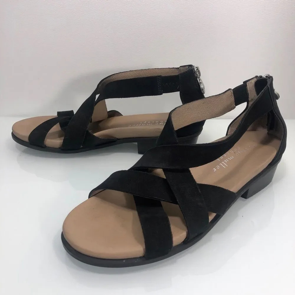 Bettye Muller Black Leather Banyan Strappy Sandal Zipper Back - Picture 5 of 14